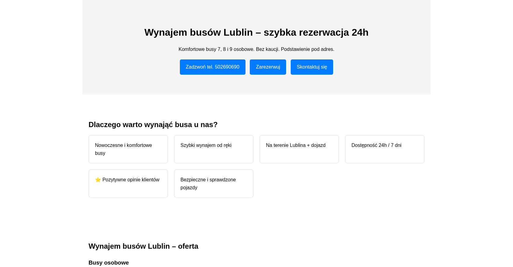 test seo dla frazy bus wynajem Lublin 