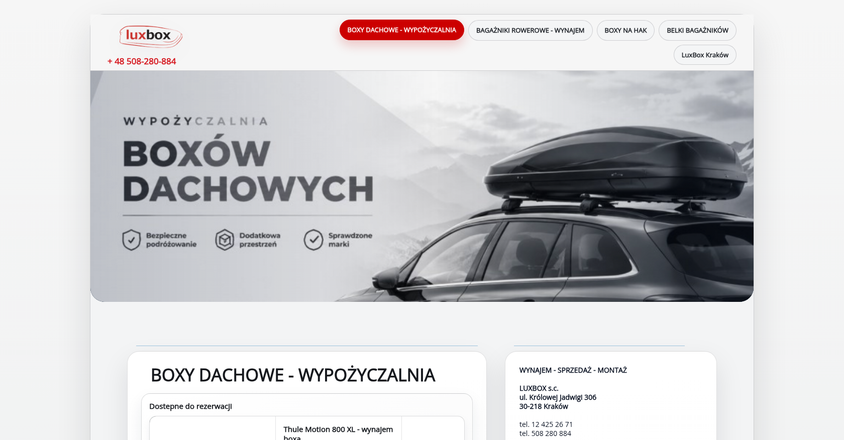 test seo dla frazy wypożyczalnia boxów dachowych Kraków 